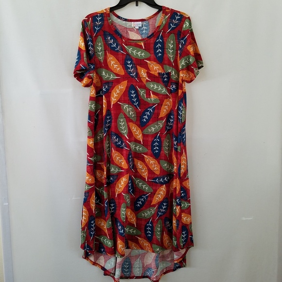 LuLaRoe Dresses & Skirts - LuLaRoe Carly Fall Leaf Print Dress Hi Low Hem